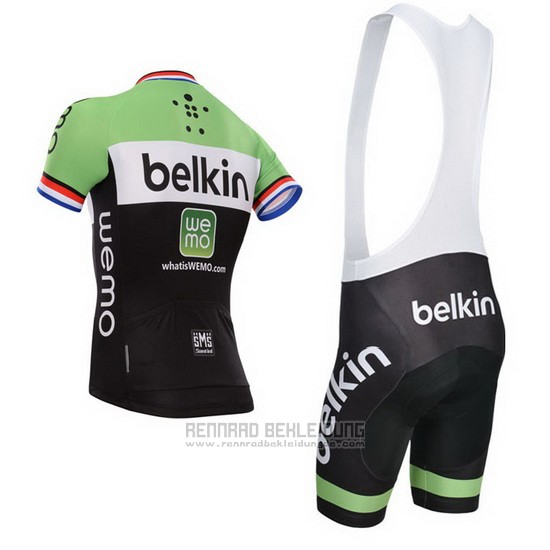 2014 Fahrradbekleidung Belkin Shwarz und Grun Trikot Kurzarm und Tragerhose